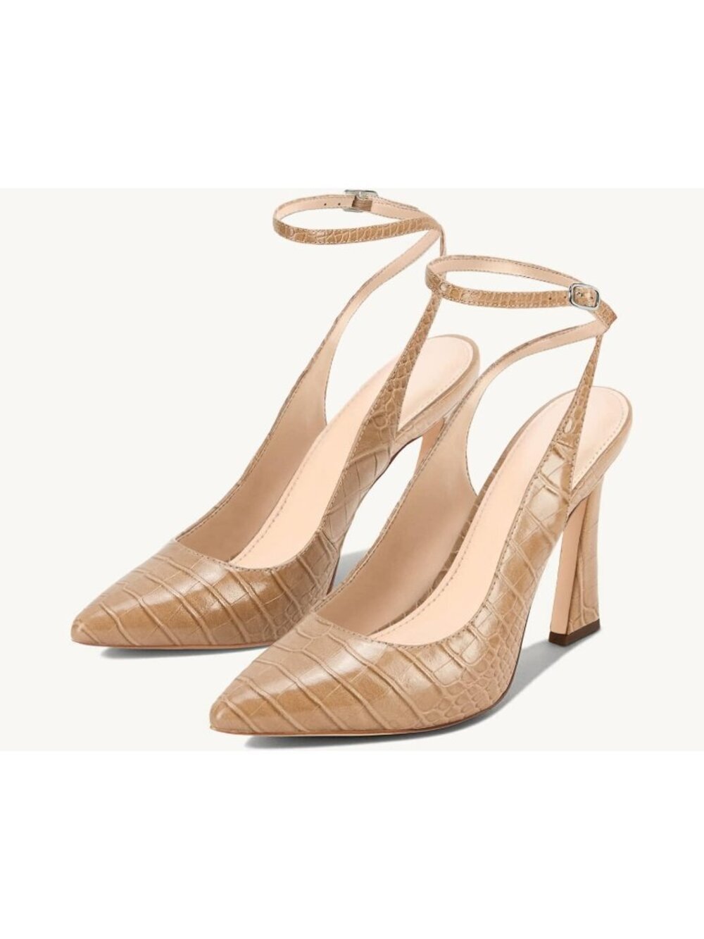 Women's Khaki Strap Heels Pointed Toe Pumps Shoes Slingback Wedding Dress Shoes - Picture 6 of 6